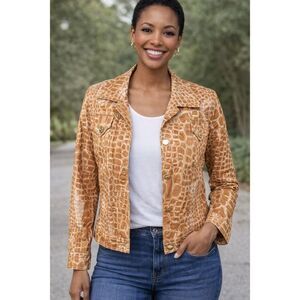 Escada womans 8(38) animal snakeskin giraffe tan print button up jacket cotton